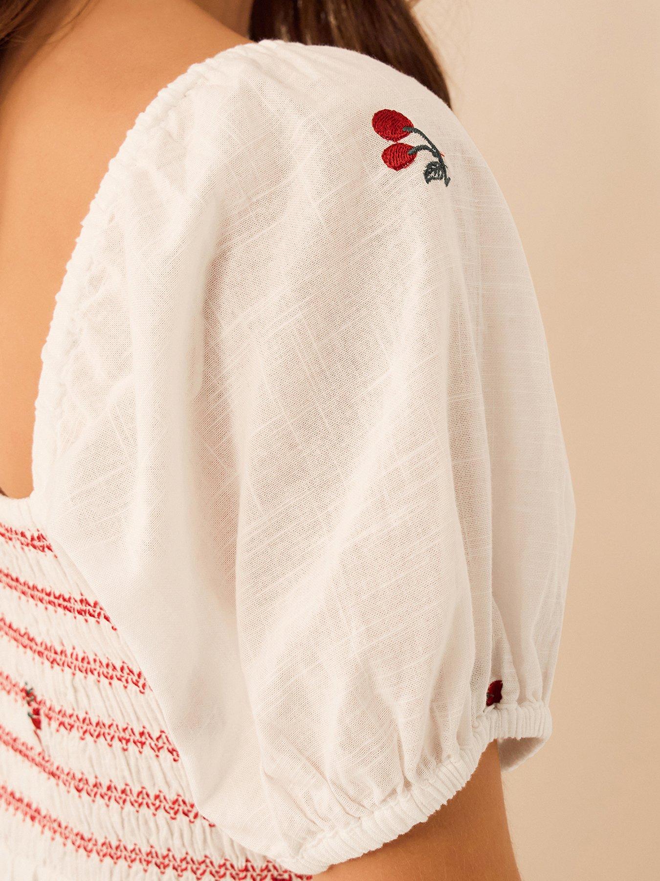 Image 3 of 5 of Accessorize Puff Sleeve Cherry Embroidered Midi Dress