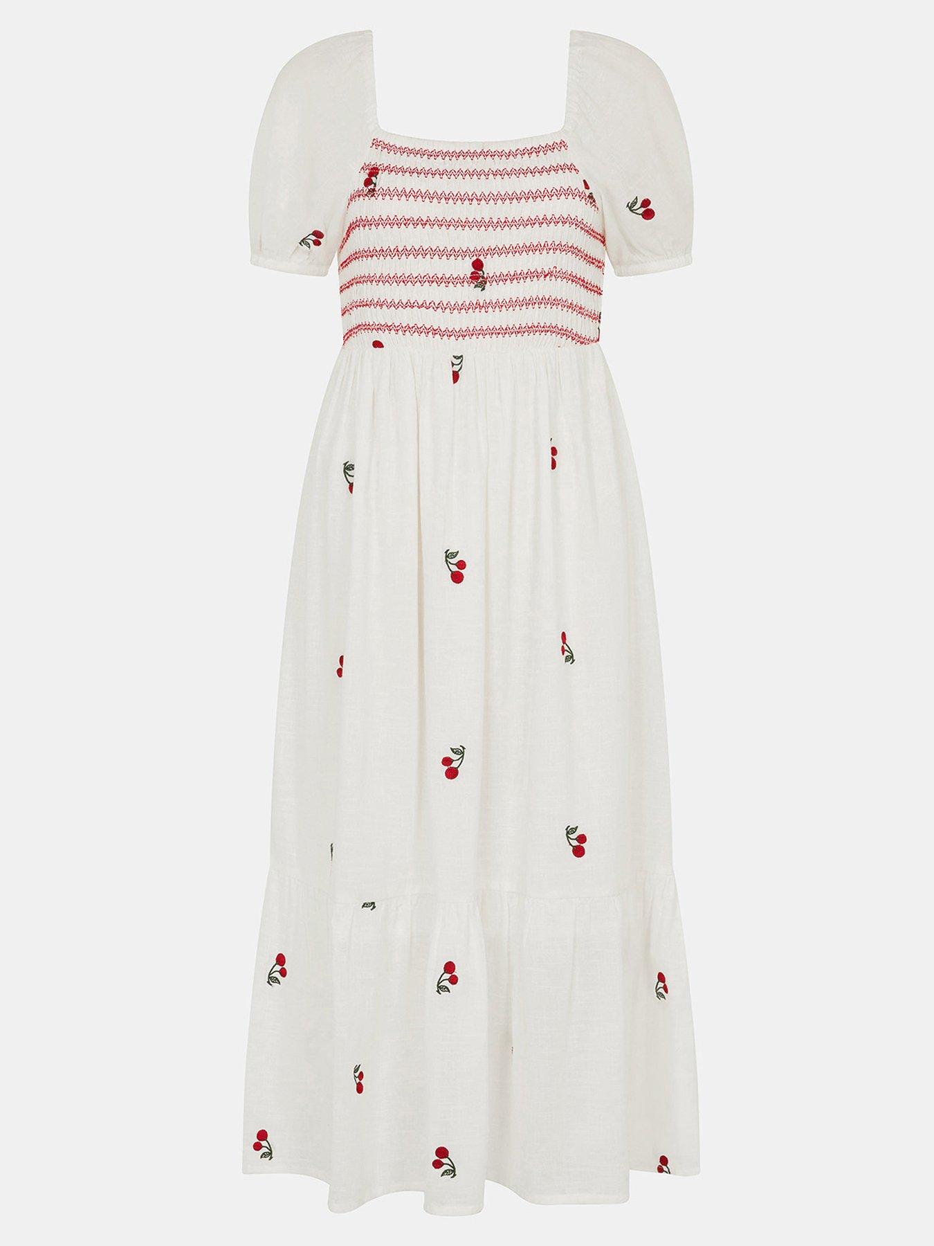 Image 5 of 5 of Accessorize Puff Sleeve Cherry Embroidered Midi Dress