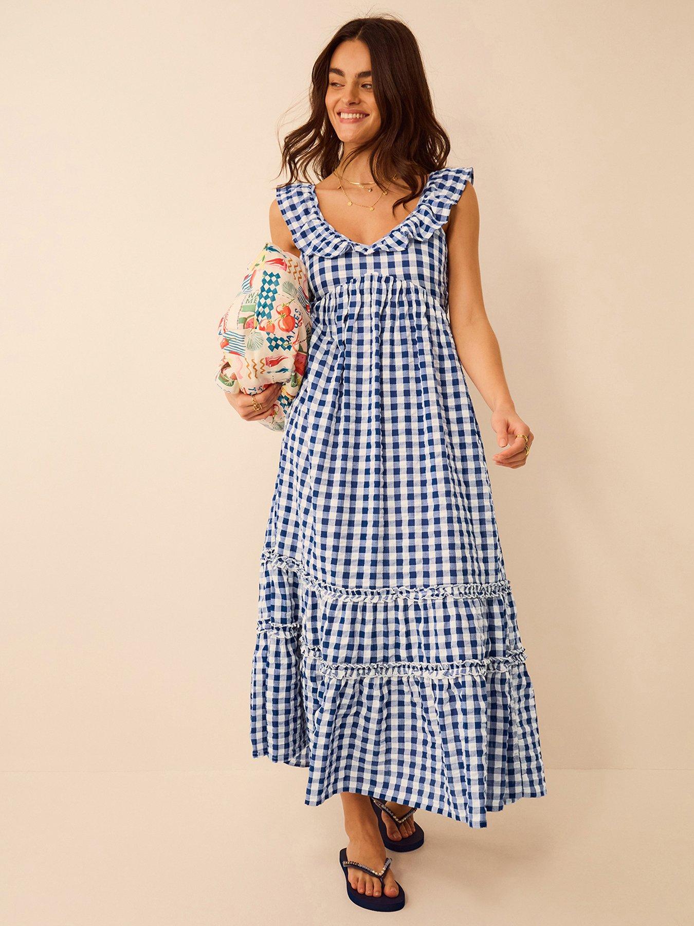 Accessorize Gingham Print Ruffle Midi Dress