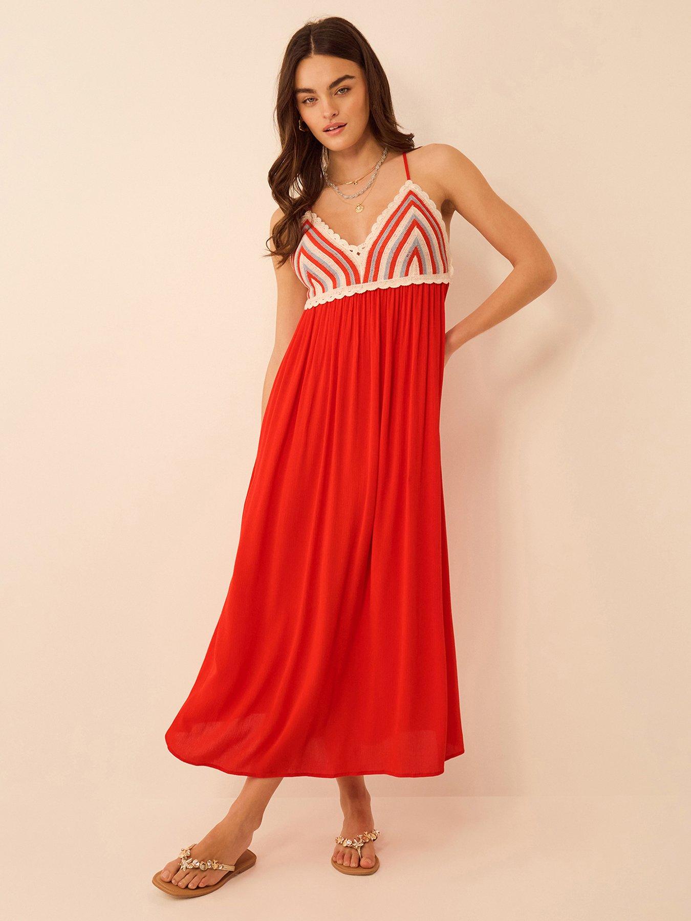 front image of accessorize-stripe-crochet-midi-dress