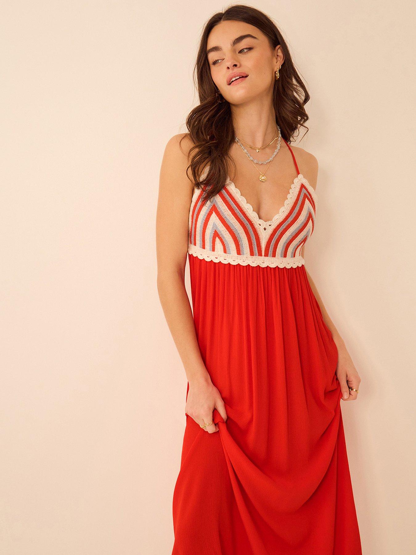  image of accessorize-stripe-crochet-midi-dress