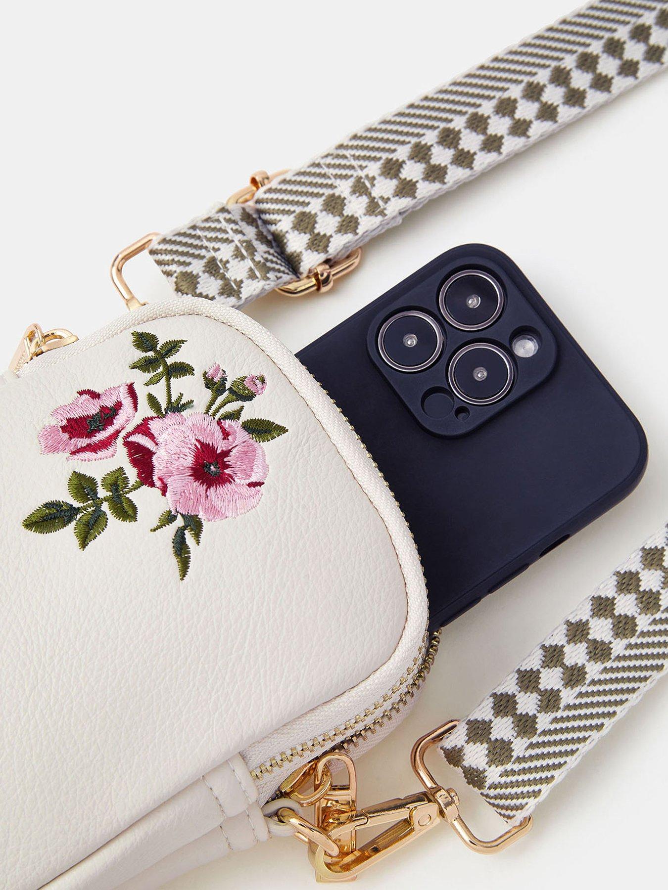  image of accessorize-floral-embroidered-phone-bag