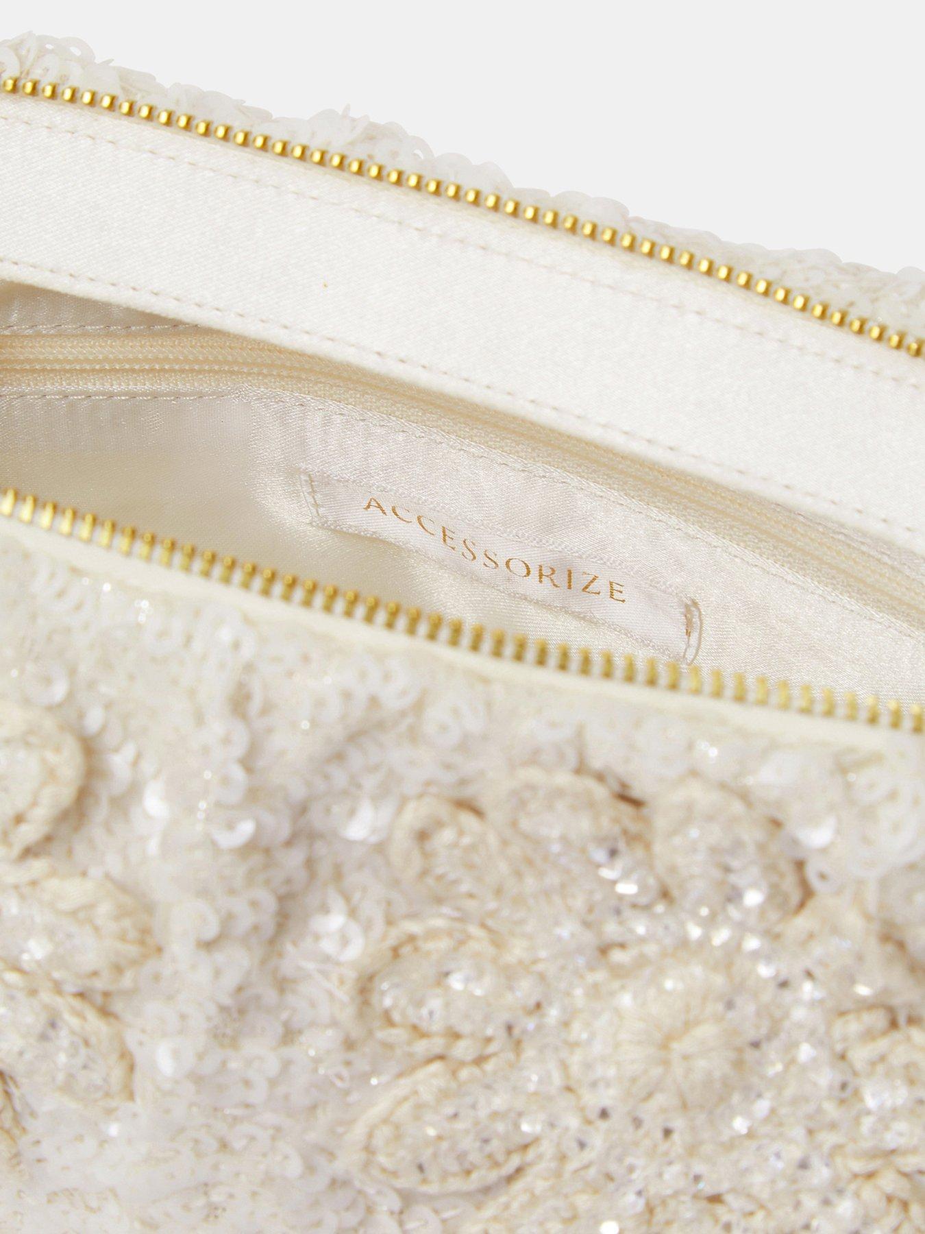  image of accessorize-macrame-sequin-clutch-bag