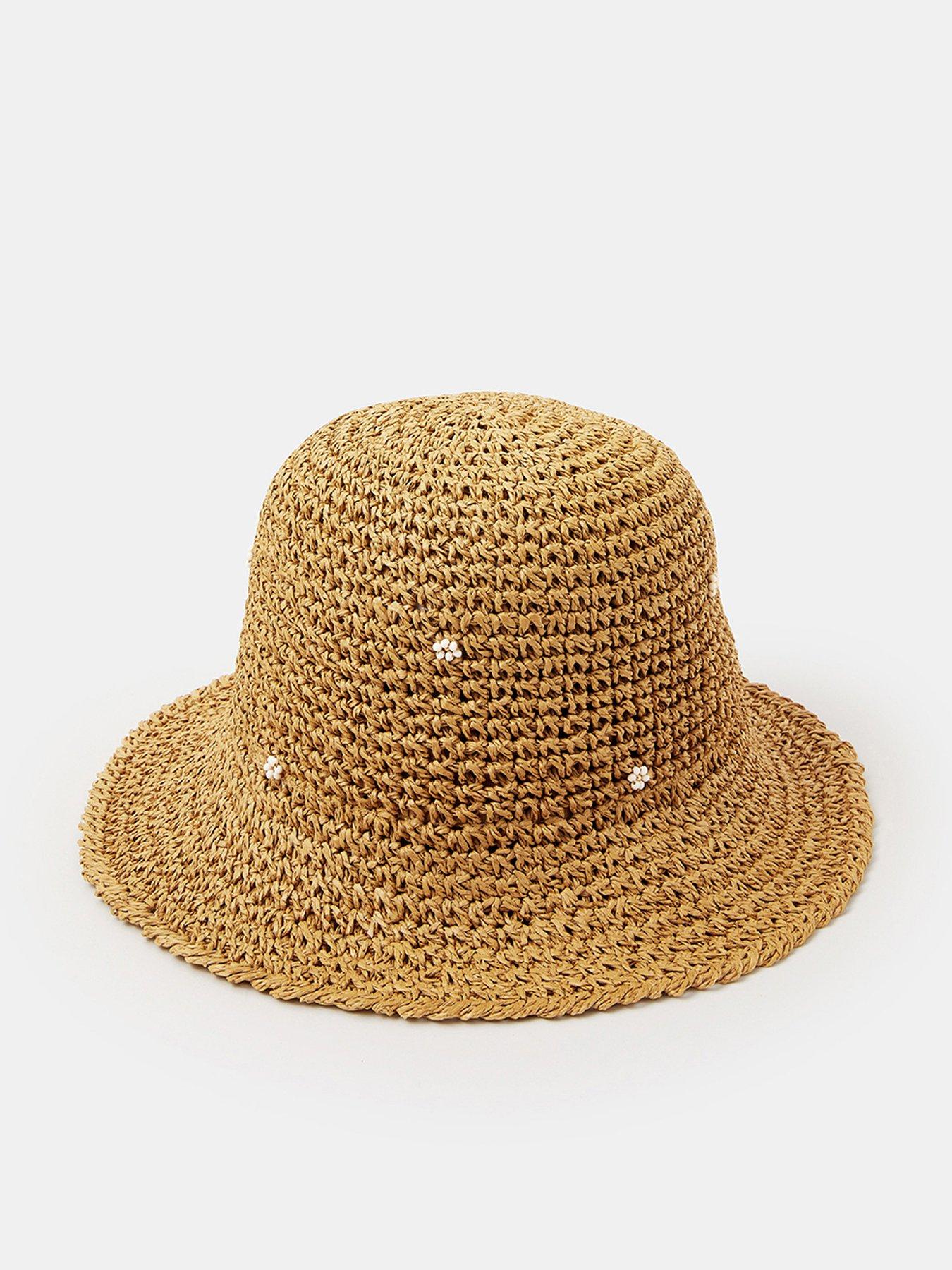 front image of accessorize-beaded-flower-straw-bucket-hat