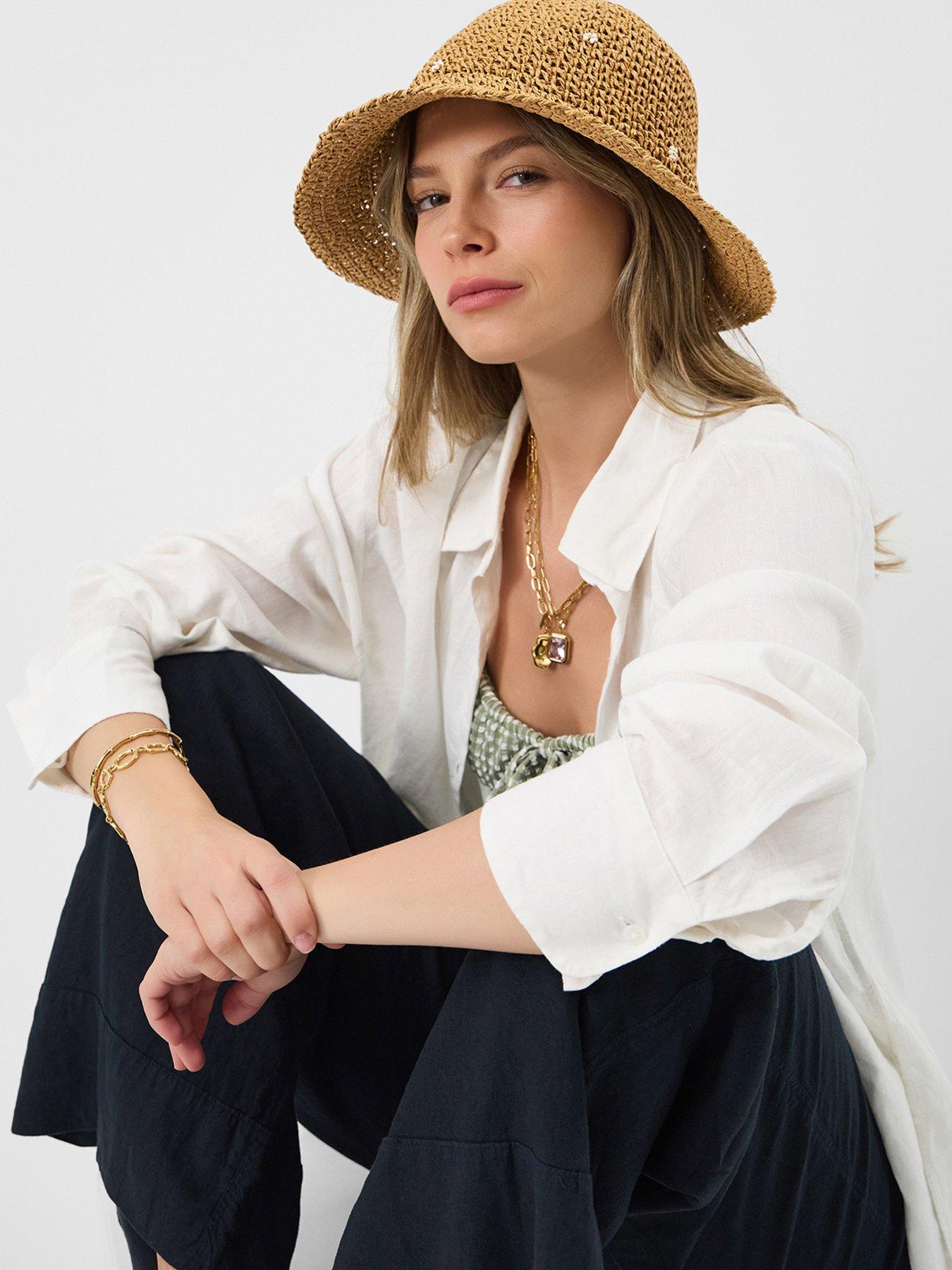 stillFront image of accessorize-beaded-flower-straw-bucket-hat