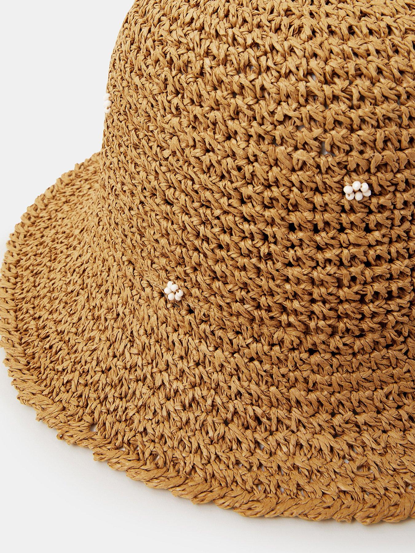  image of accessorize-beaded-flower-straw-bucket-hat