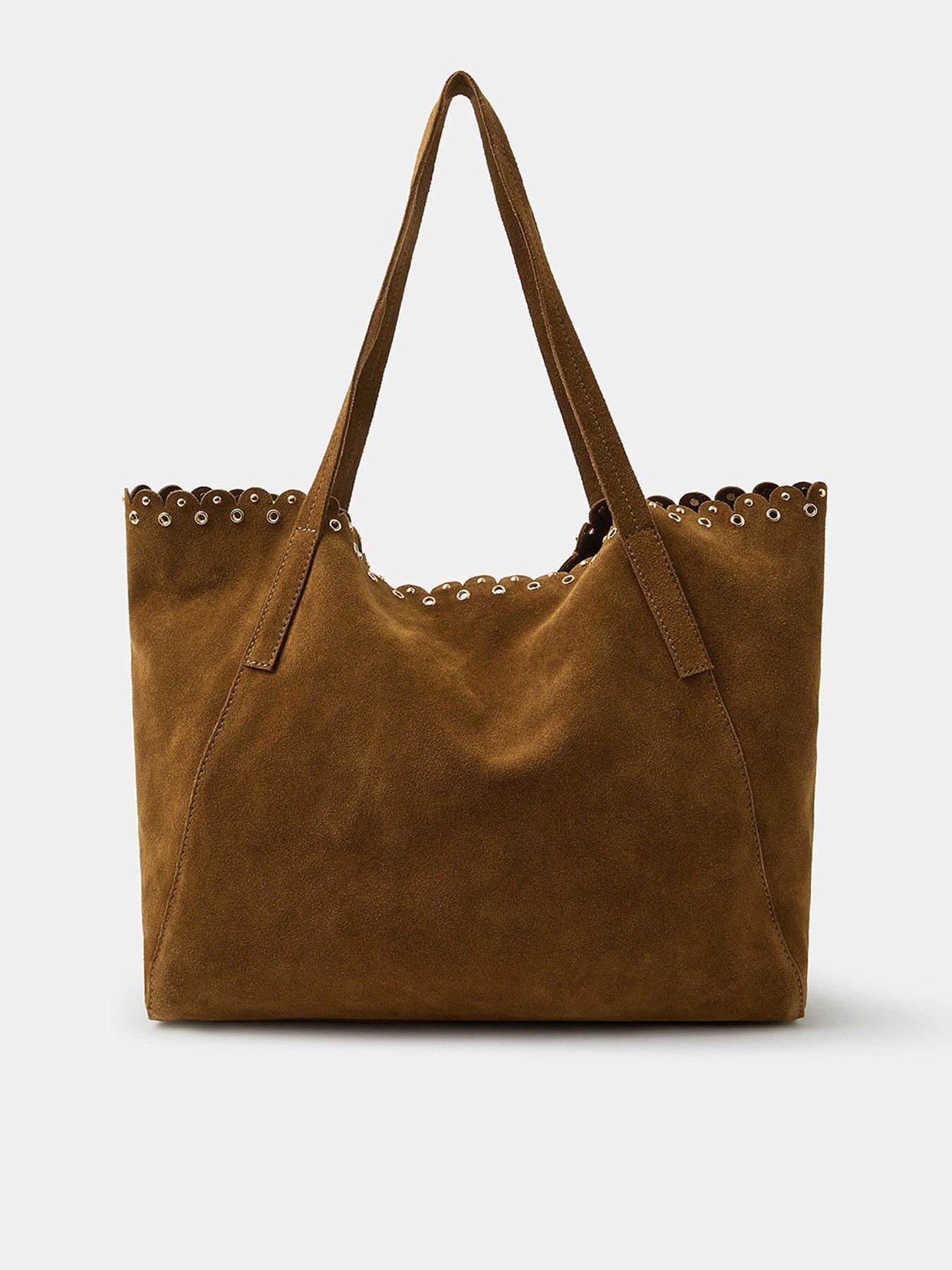 front image of accessorize-eyelet-detail-suede-tote-bag