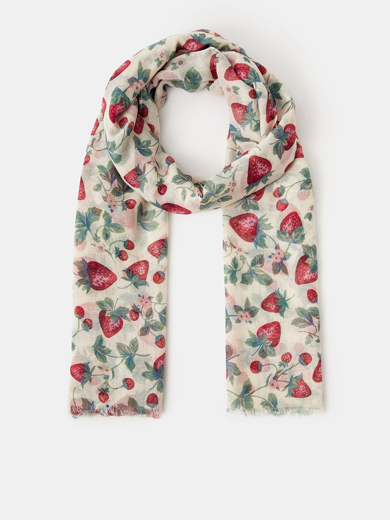 front image of accessorize-lightweight-strawberry-print-scarf