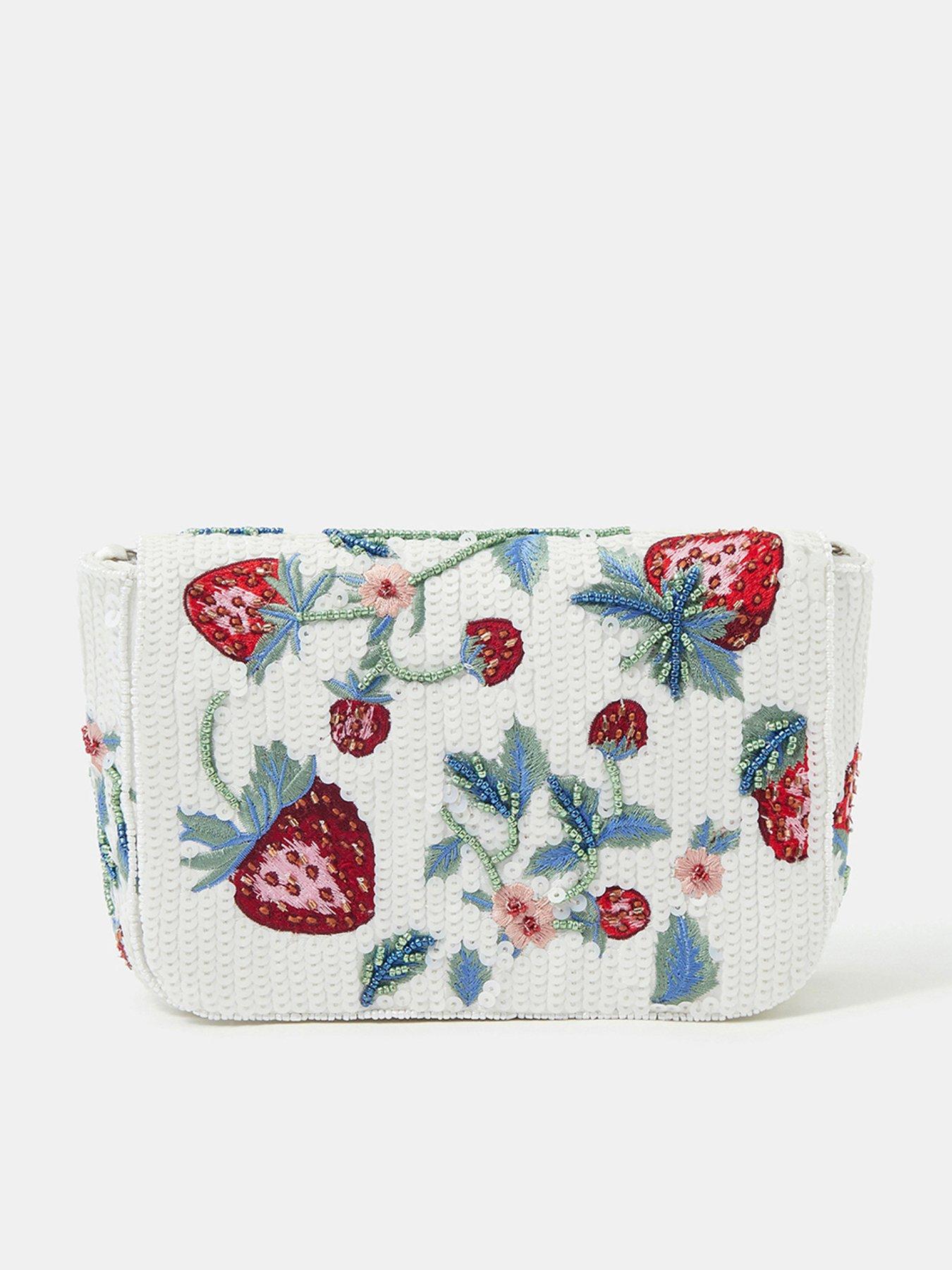 front image of accessorize-beaded-strawberry-crossbody-bag