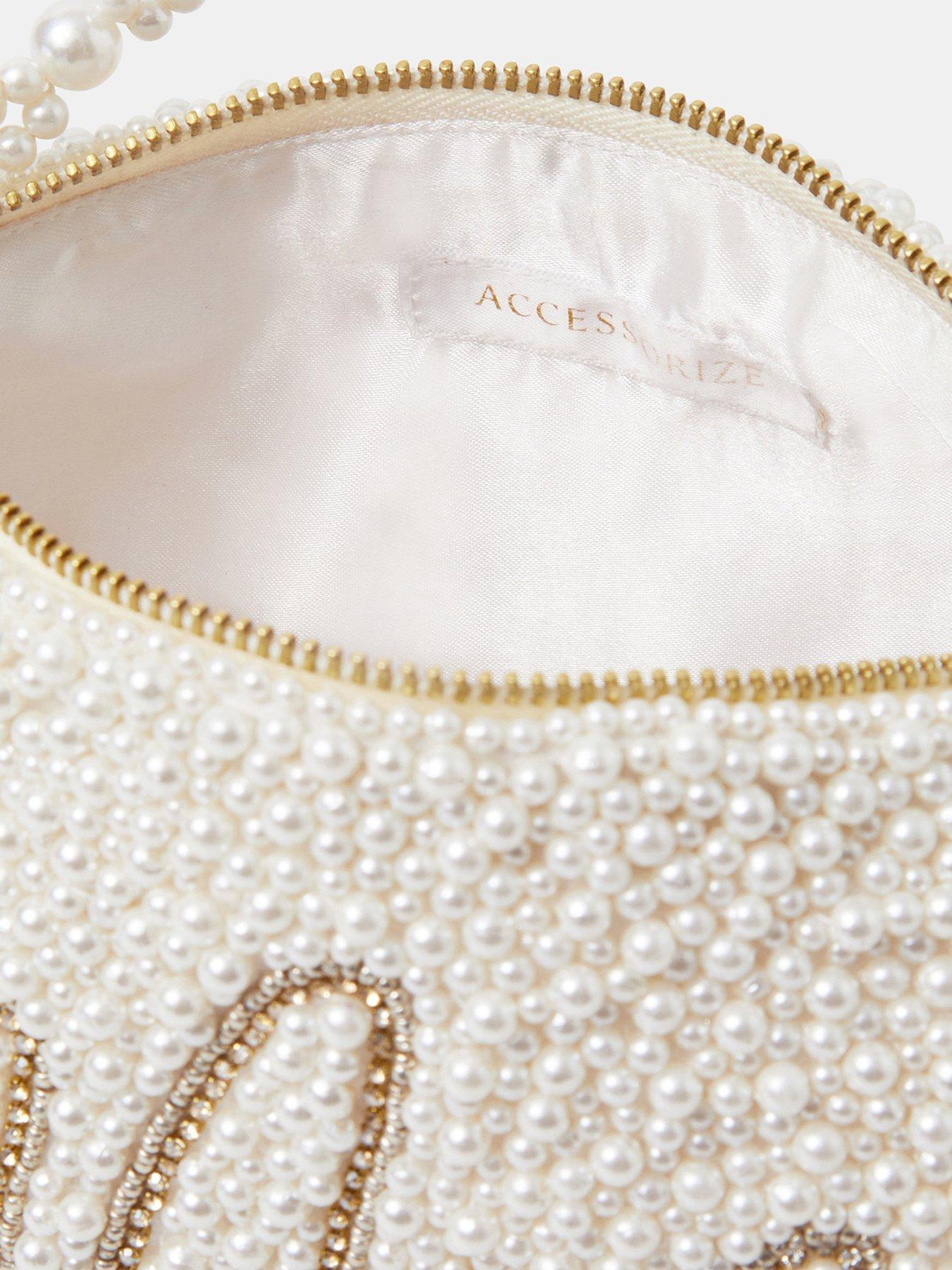  image of accessorize-mrs-beaded-pearl-handheld-bag