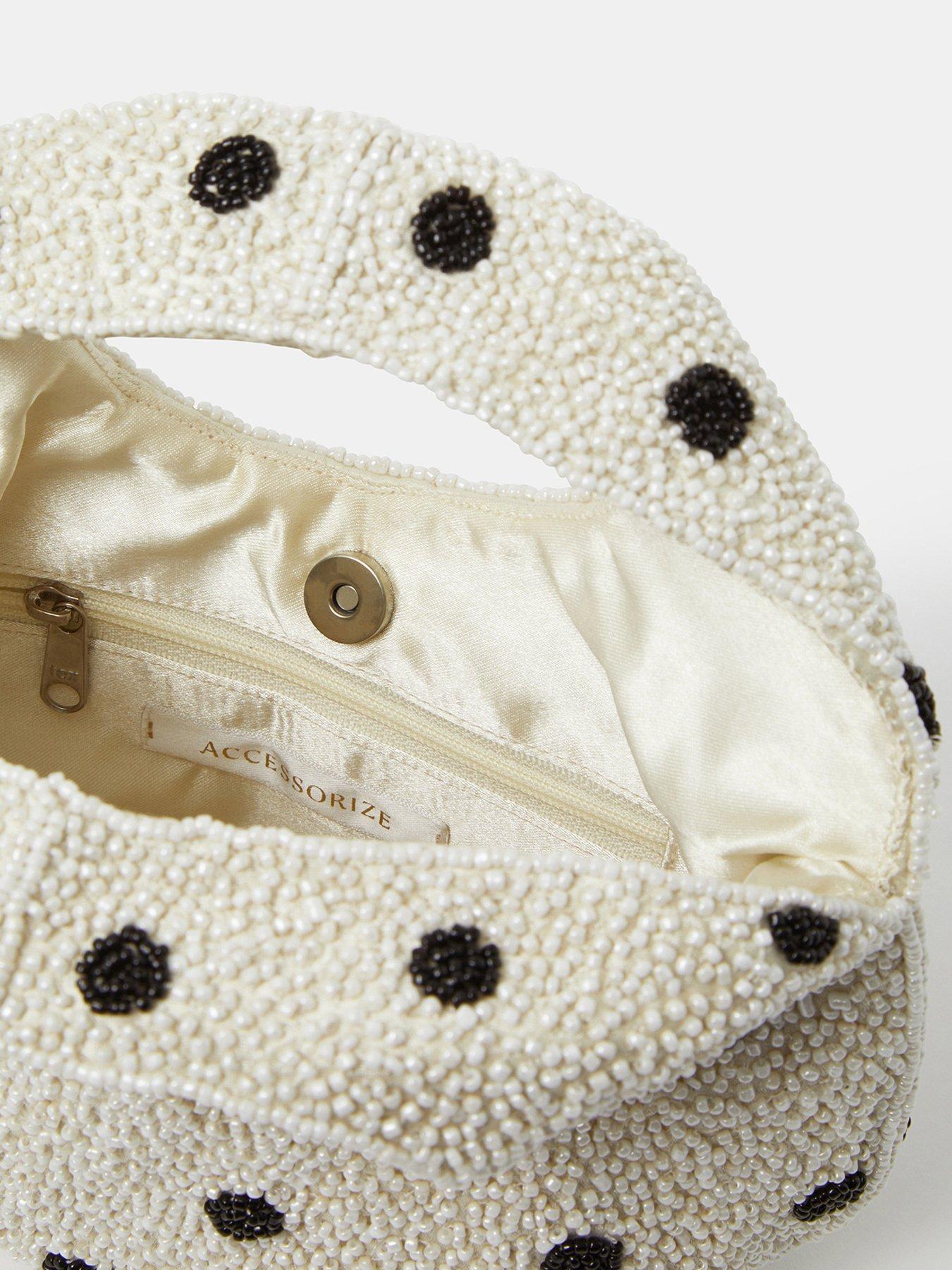  image of accessorize-polka-dot-beaded-handheld-bag
