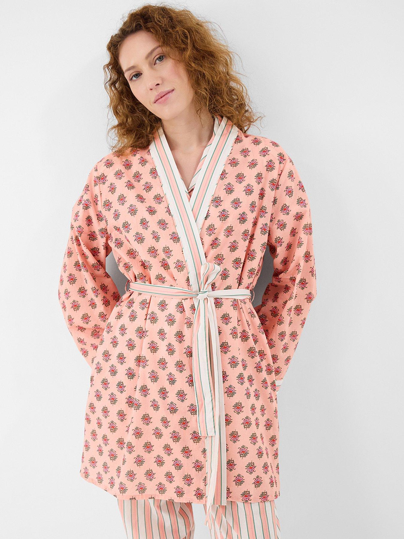 Accessorize Block Print Cotton Short Dressing Gown