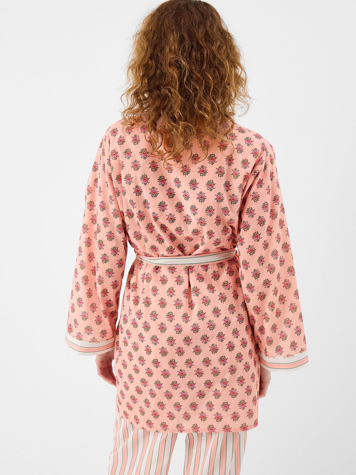  image of accessorize-block-print-cotton-short-dressing-gown