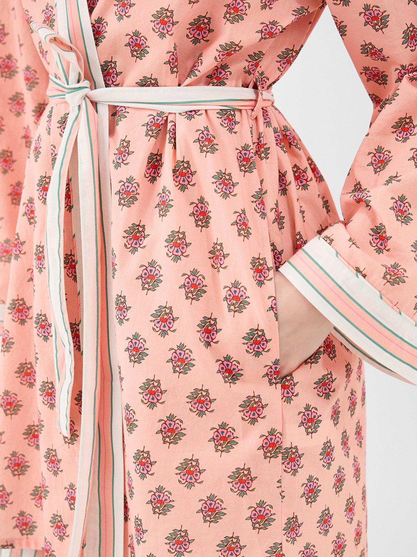  image of accessorize-block-print-cotton-short-dressing-gown