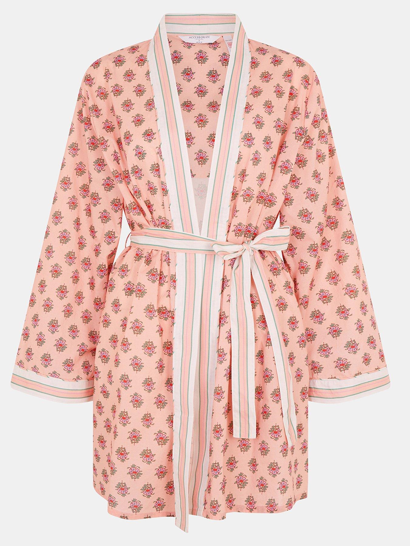  image of accessorize-block-print-cotton-short-dressing-gown