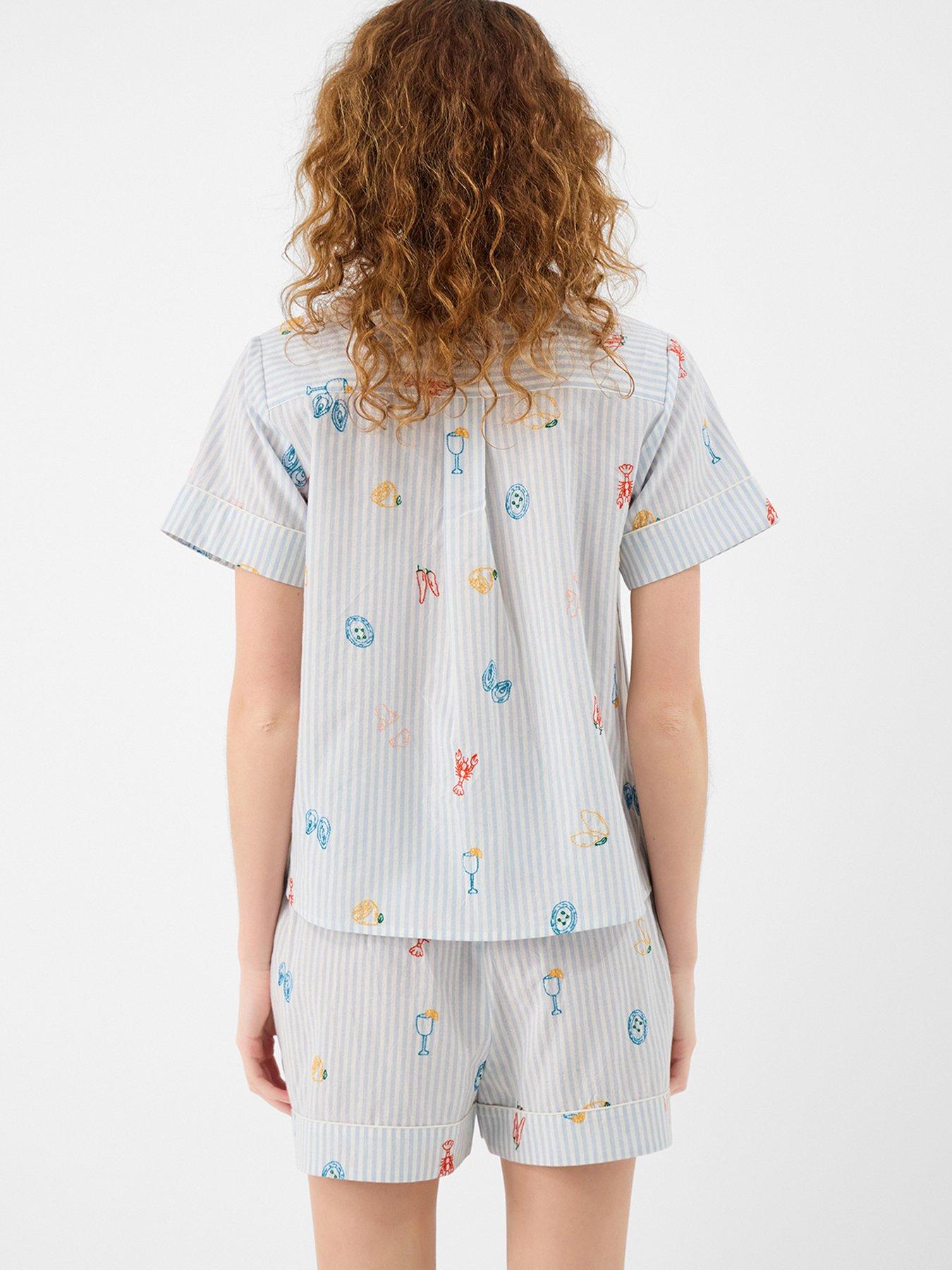 Image 2 of 4 of Accessorize Embroidered Stripe Short Pyjamas Set