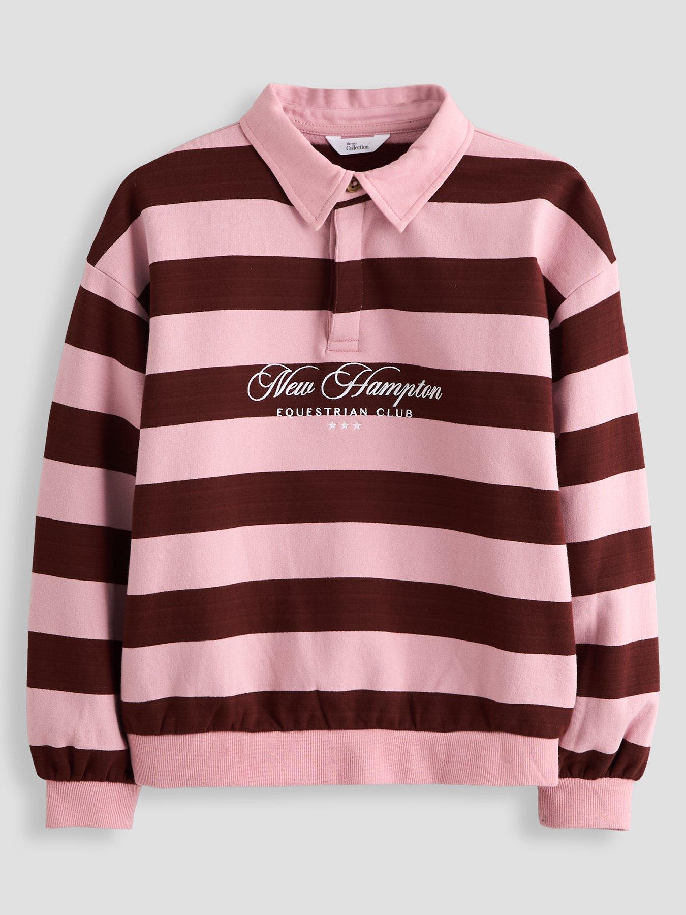 The Very Collection Girls New Hampton Equestrian Club Long Sleeve Striped Sweatshirt - Pink
