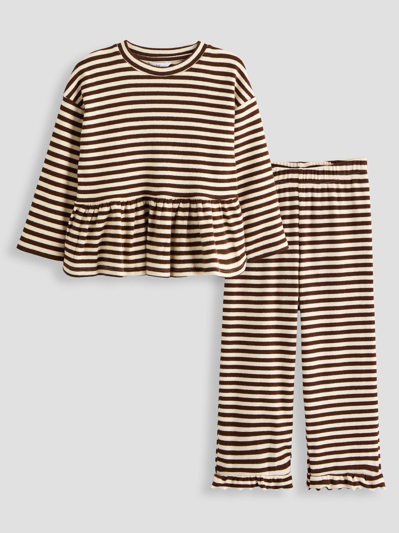 The Very Collection Girls Rib Brushed Peplum Long Sleeve Top And Frill Cuff Trousers - Multi