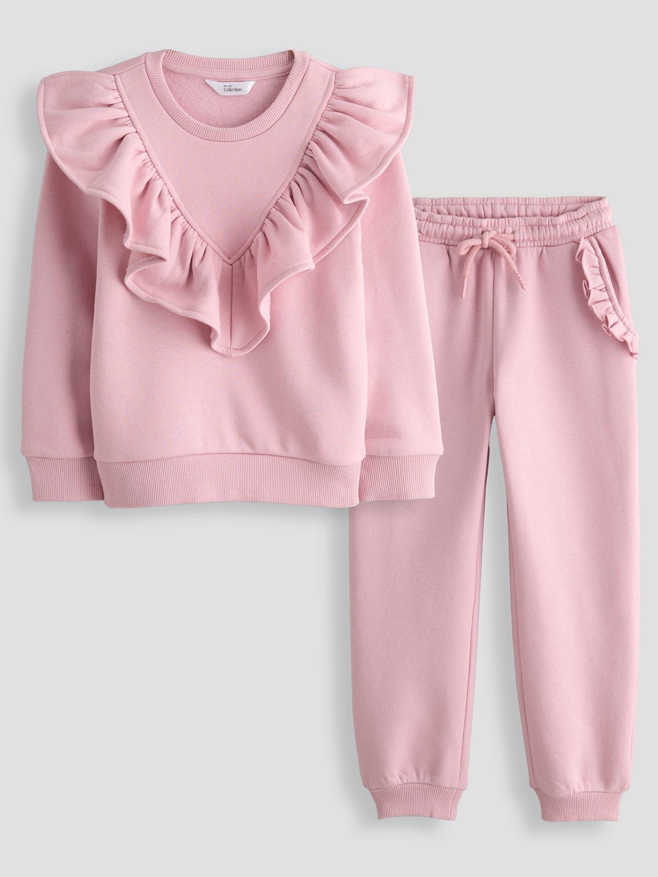 The Very Collection Girls Frill Neck Sweat Basic Set - Pink
