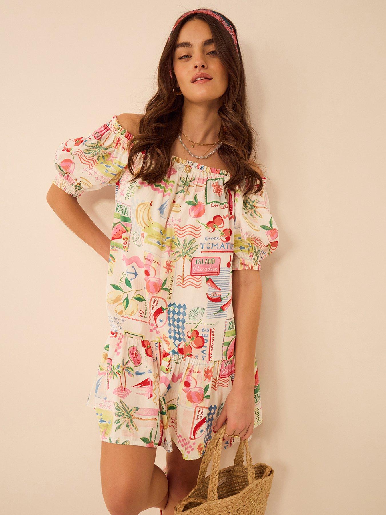 Accessorize Summer Print Puff Sleeve Mini Dress