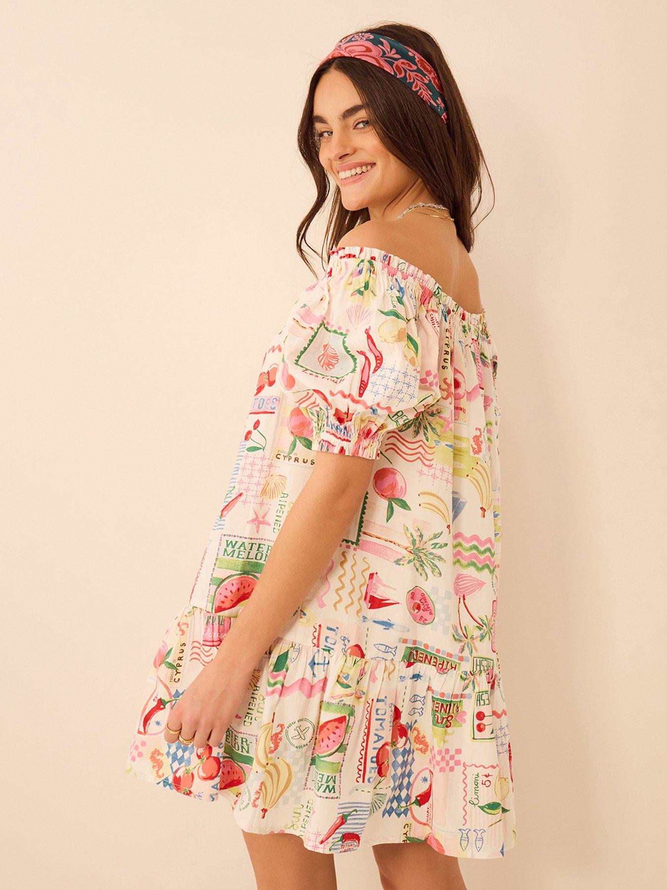  image of accessorize-summer-print-puff-sleeve-mini-dress