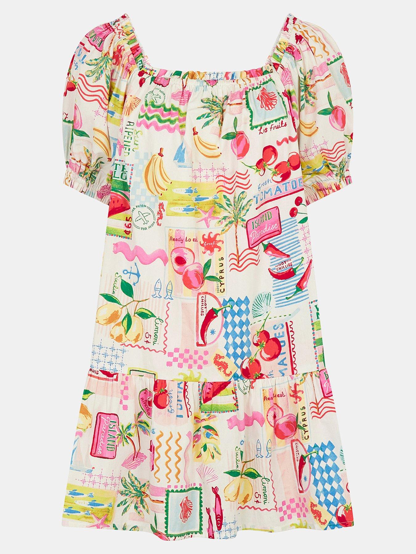  image of accessorize-summer-print-puff-sleeve-mini-dress