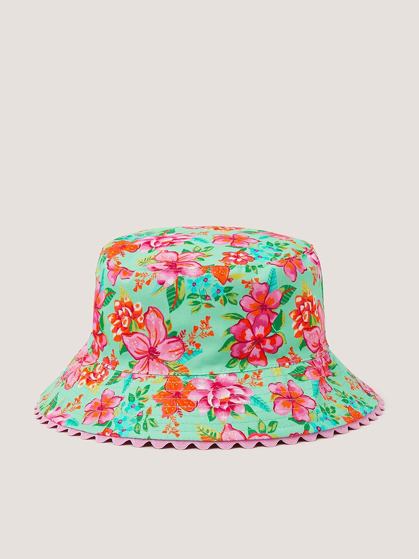 front image of monsoon-girls-tropical-flower-reversible-hat-multi