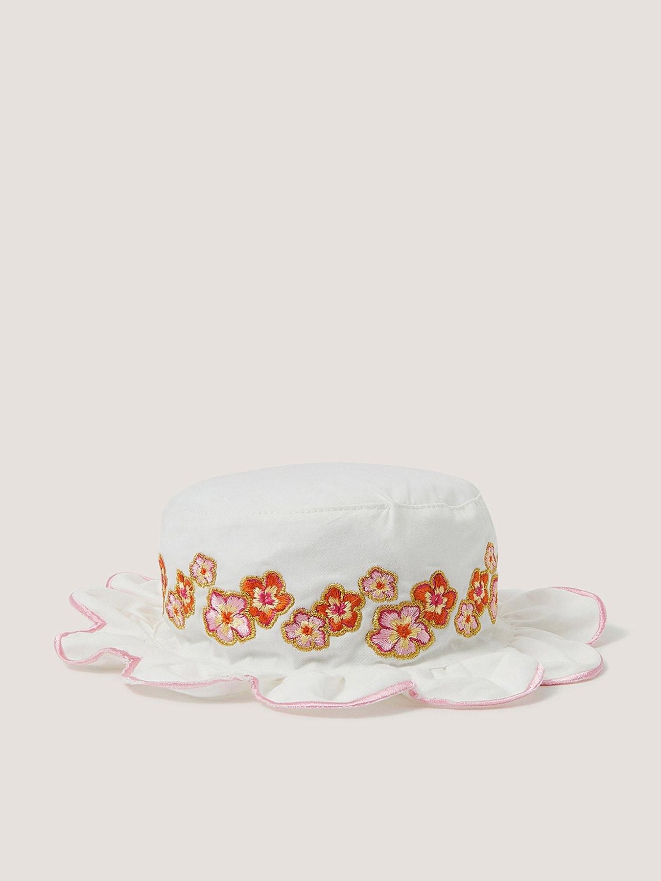 Monsoon Baby Girls Tropical Flower Bucket Hat - Light Cream