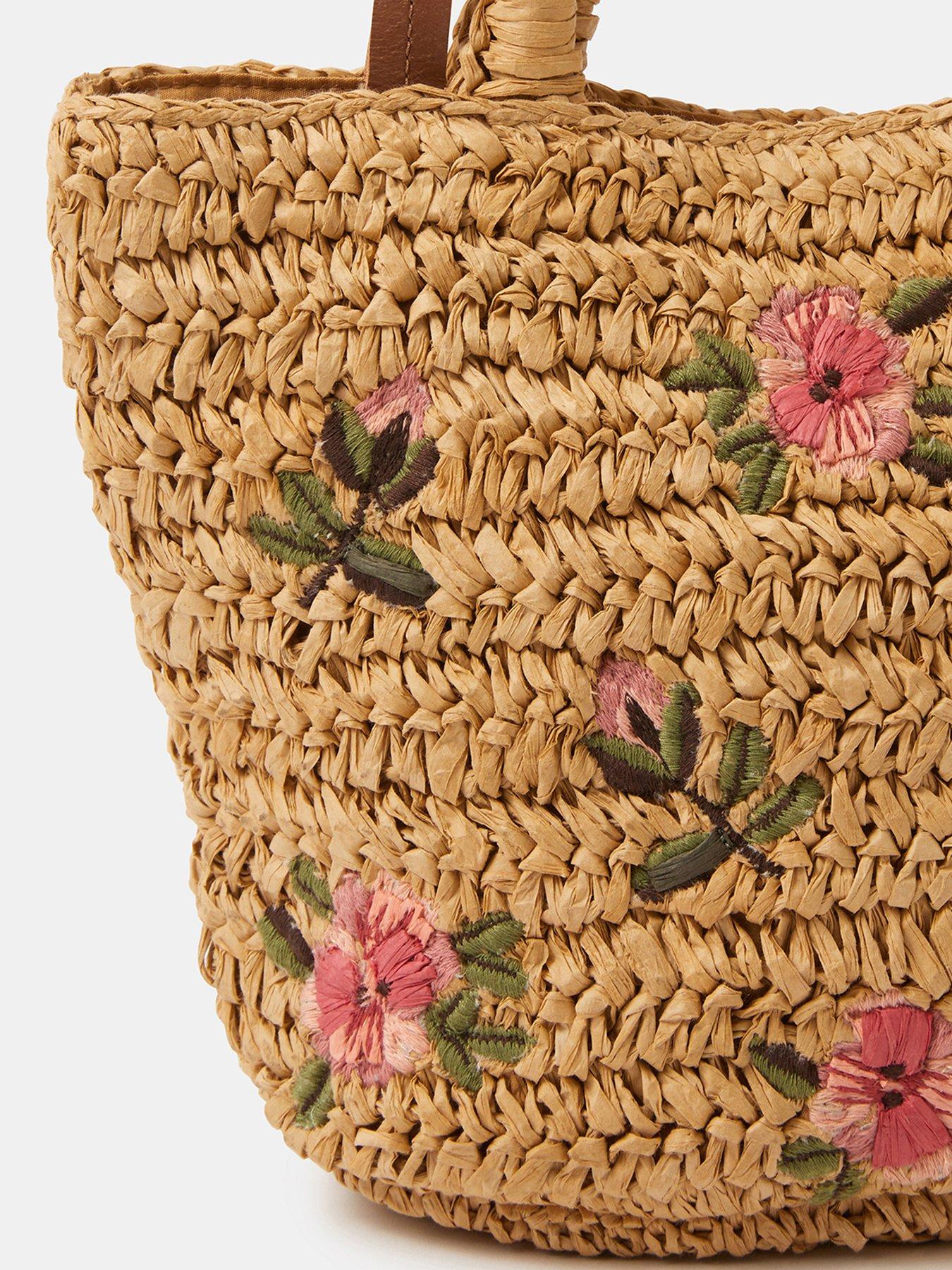 Image 4 of 5 of Accessorize Floral Embroidered Raffia Bag