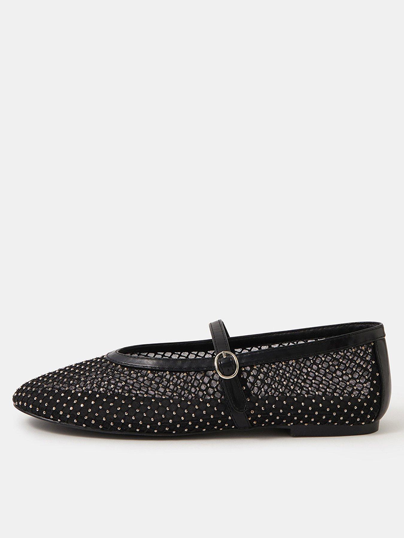 front image of accessorize-rhinestone-mesh-mary-jane-ballet-flats