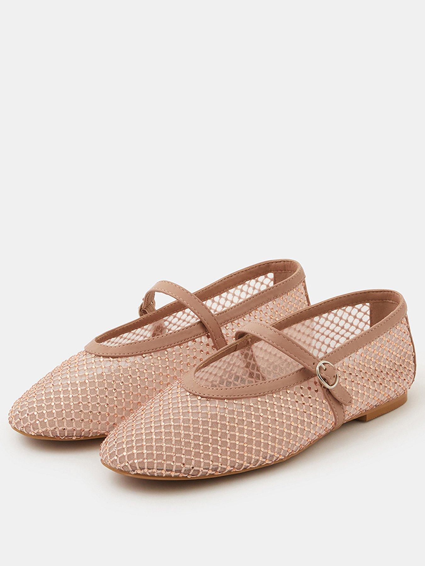  image of accessorize-rhinestone-mesh-mary-jane-ballet-flats