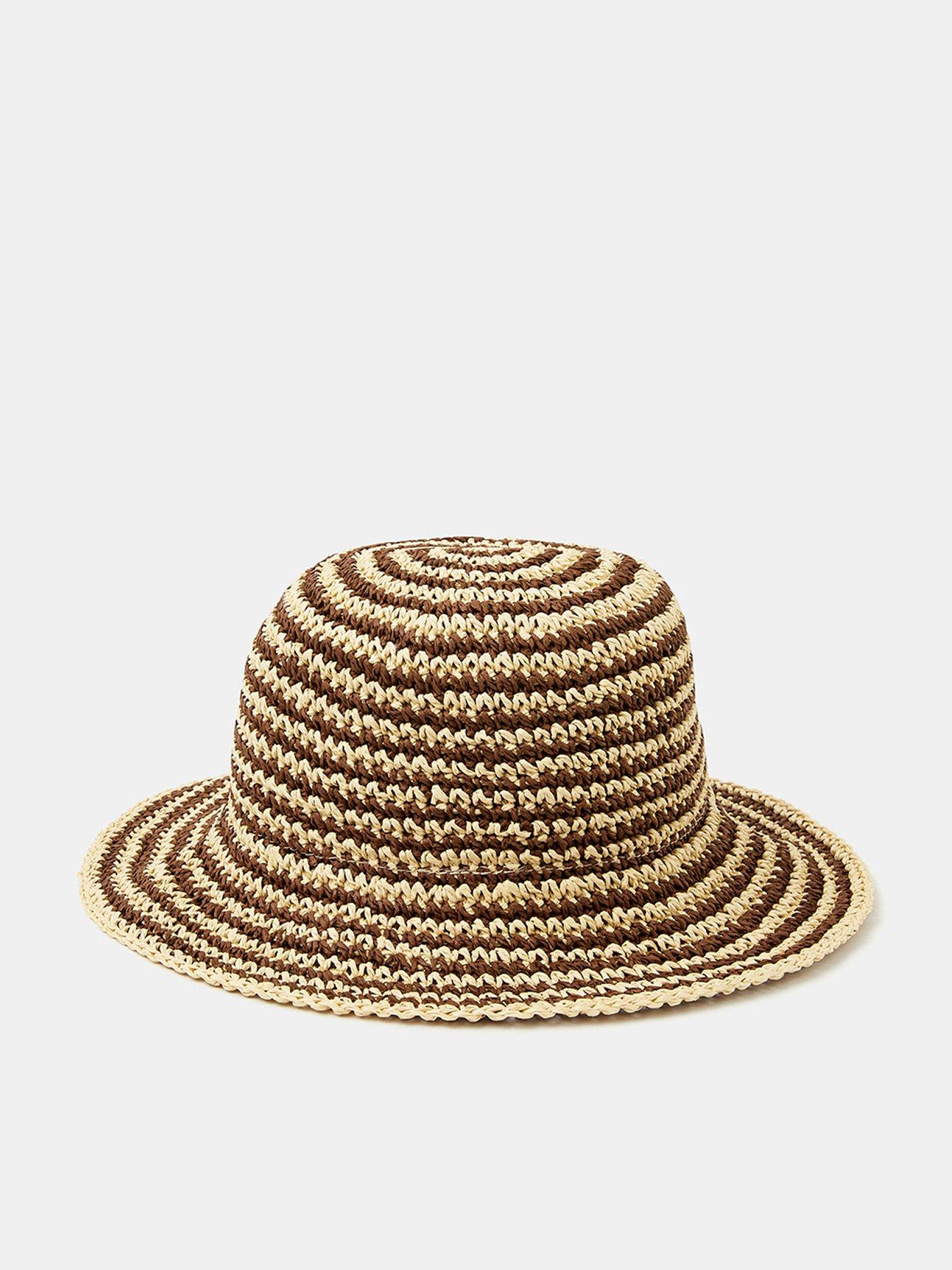 front image of accessorize-stripe-raffia-bucket-hat