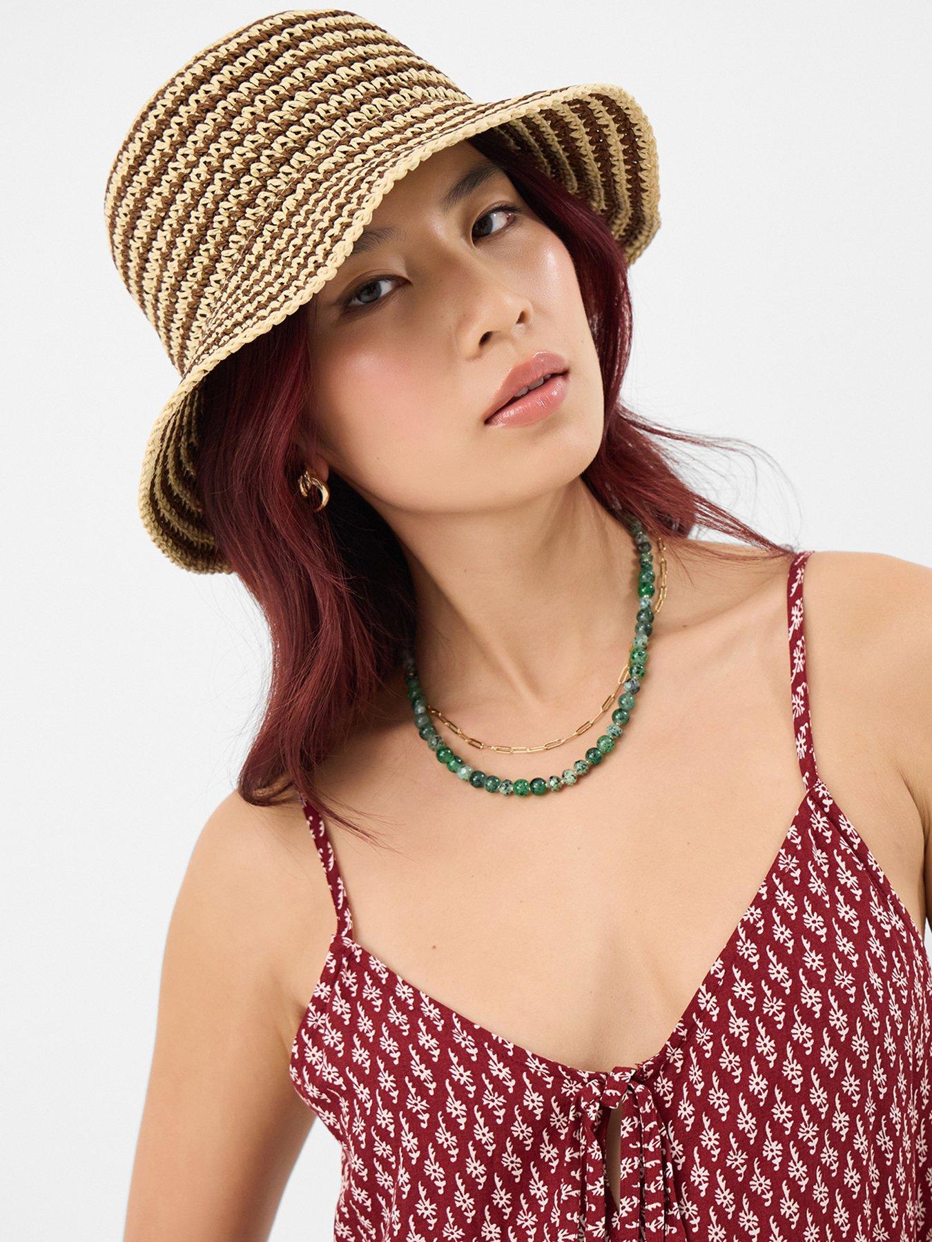 stillFront image of accessorize-stripe-raffia-bucket-hat