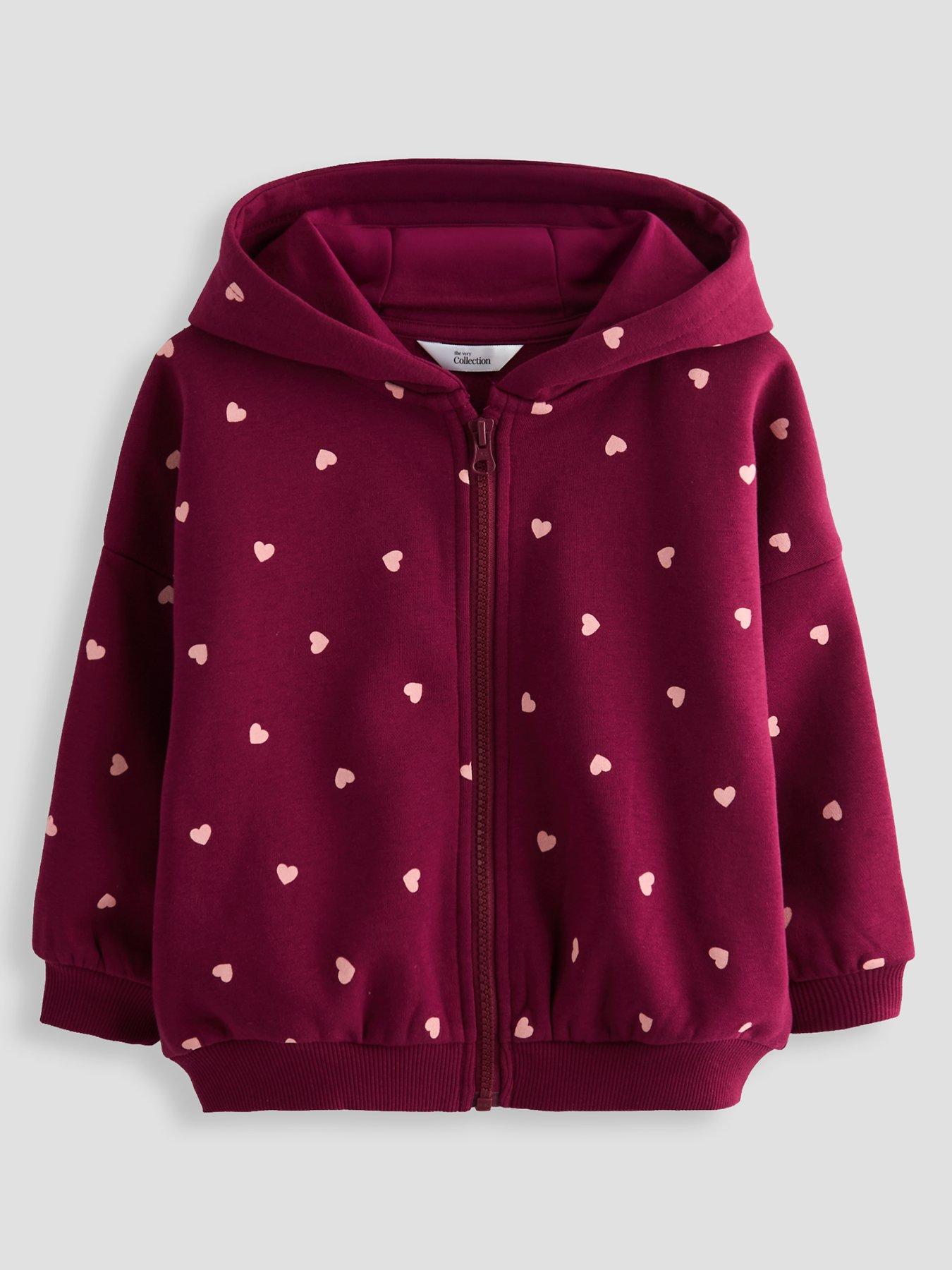 The Very Collection Girls Heart Print Zip-Up Hoody - Red