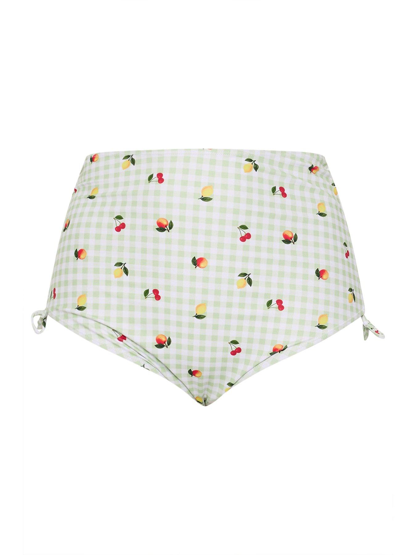 Image 5 of 5 of Yours Curve Gingham Fruit Print Bikini Bottom - Green
