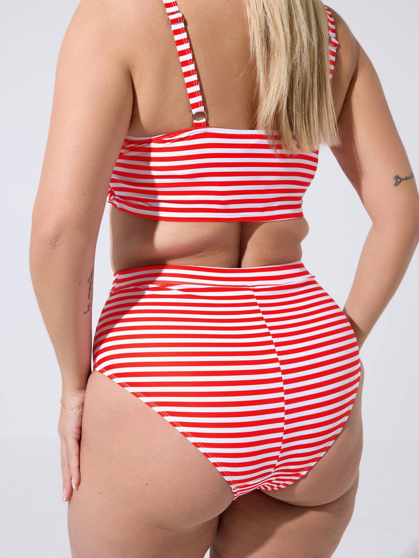 Image 2 of 5 of Yours Curve Striped Bikini Bottoms - Red