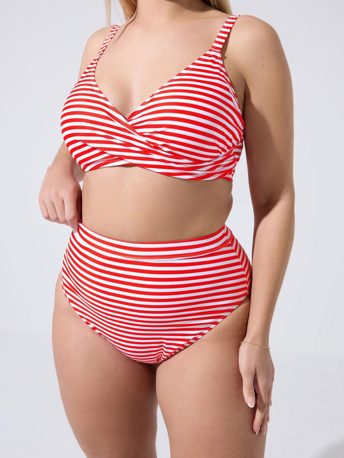 Image 4 of 5 of Yours Curve Striped Bikini Bottoms - Red