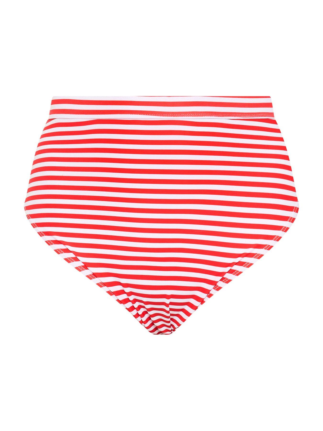 Image 5 of 5 of Yours Curve Striped Bikini Bottoms - Red
