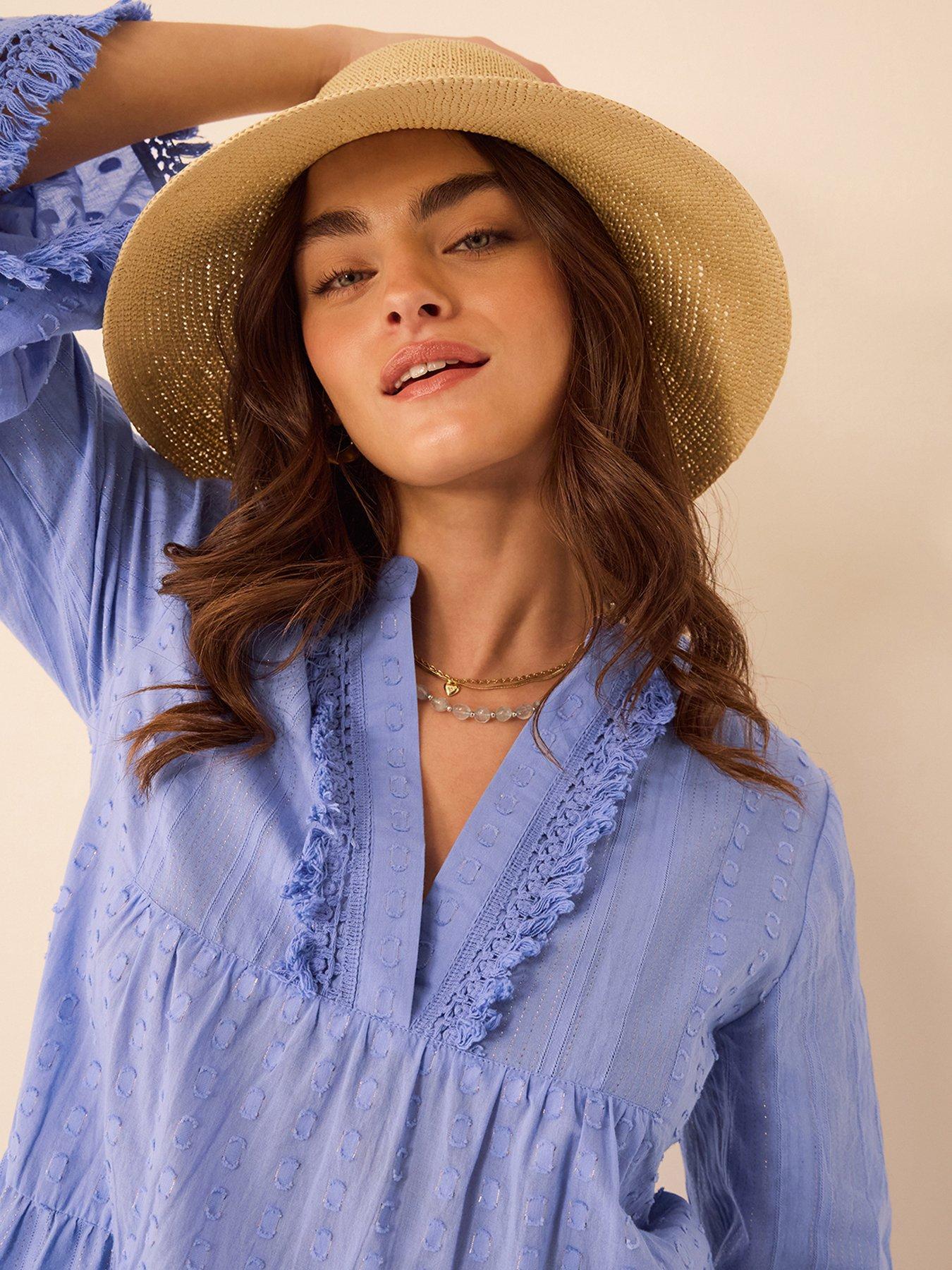  image of accessorize-flute-sleeve-dobby-beach-dress