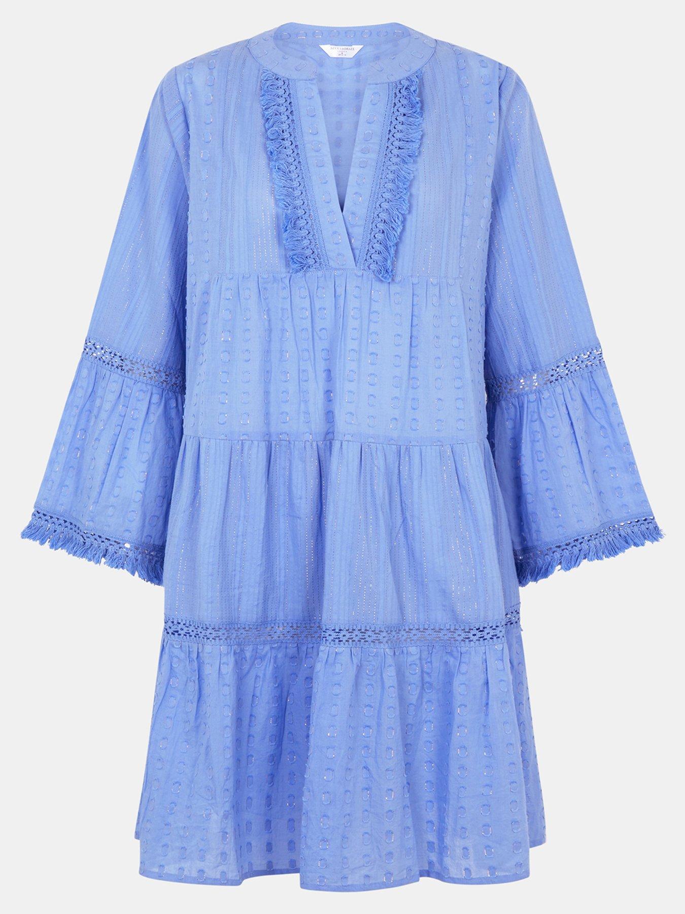  image of accessorize-flute-sleeve-dobby-beach-dress