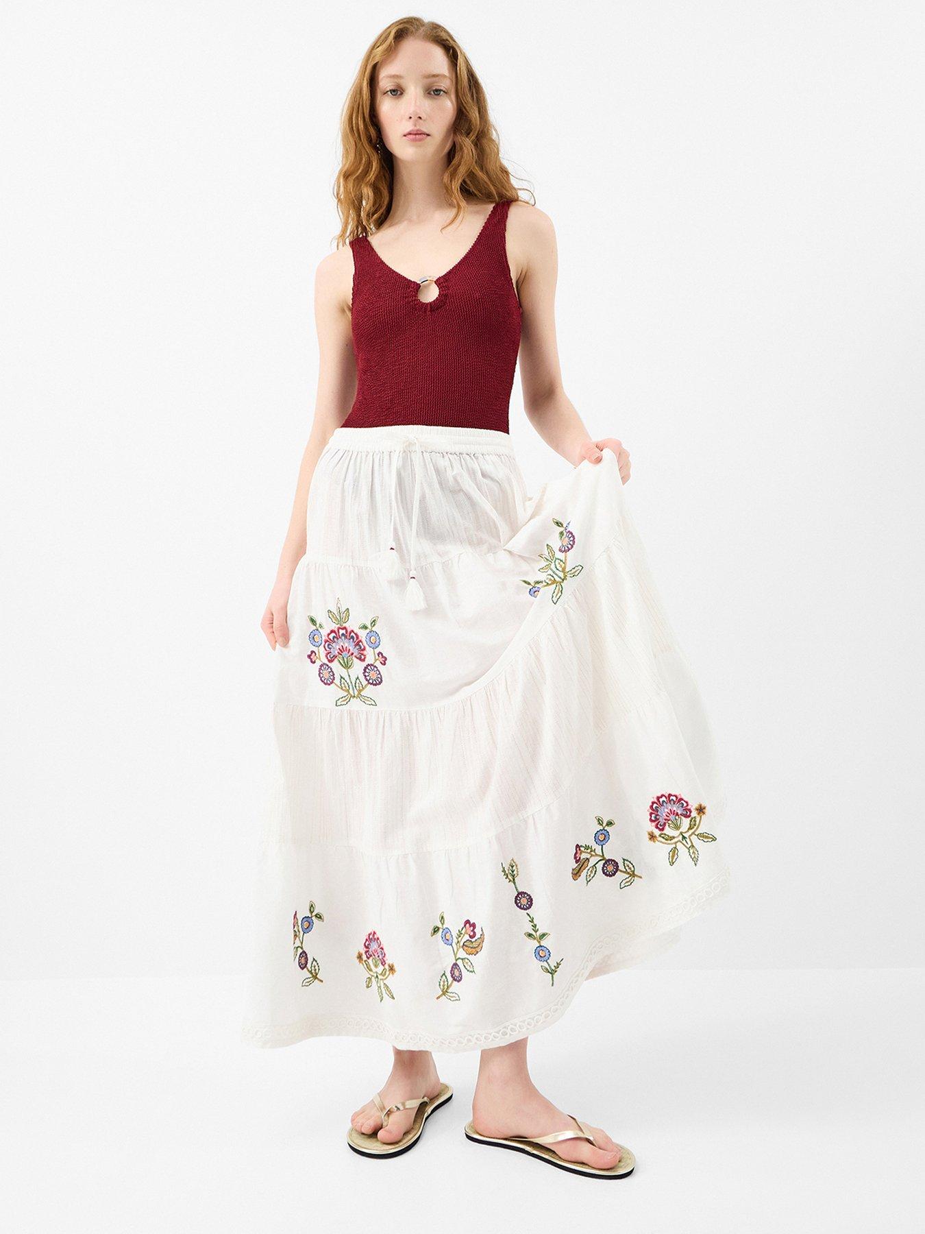 Accessorize Floral Embroidered Tiered Maxi Skirt