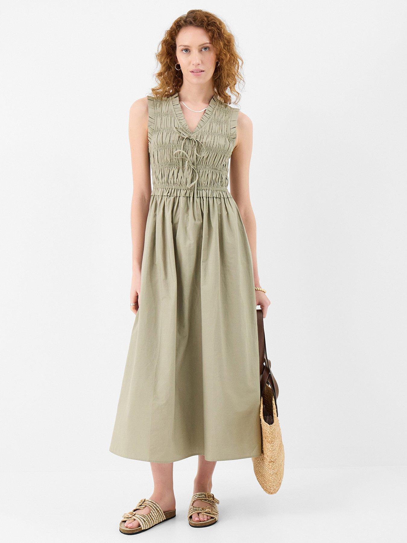Accessorize Tied Front Smocked Midi Dress