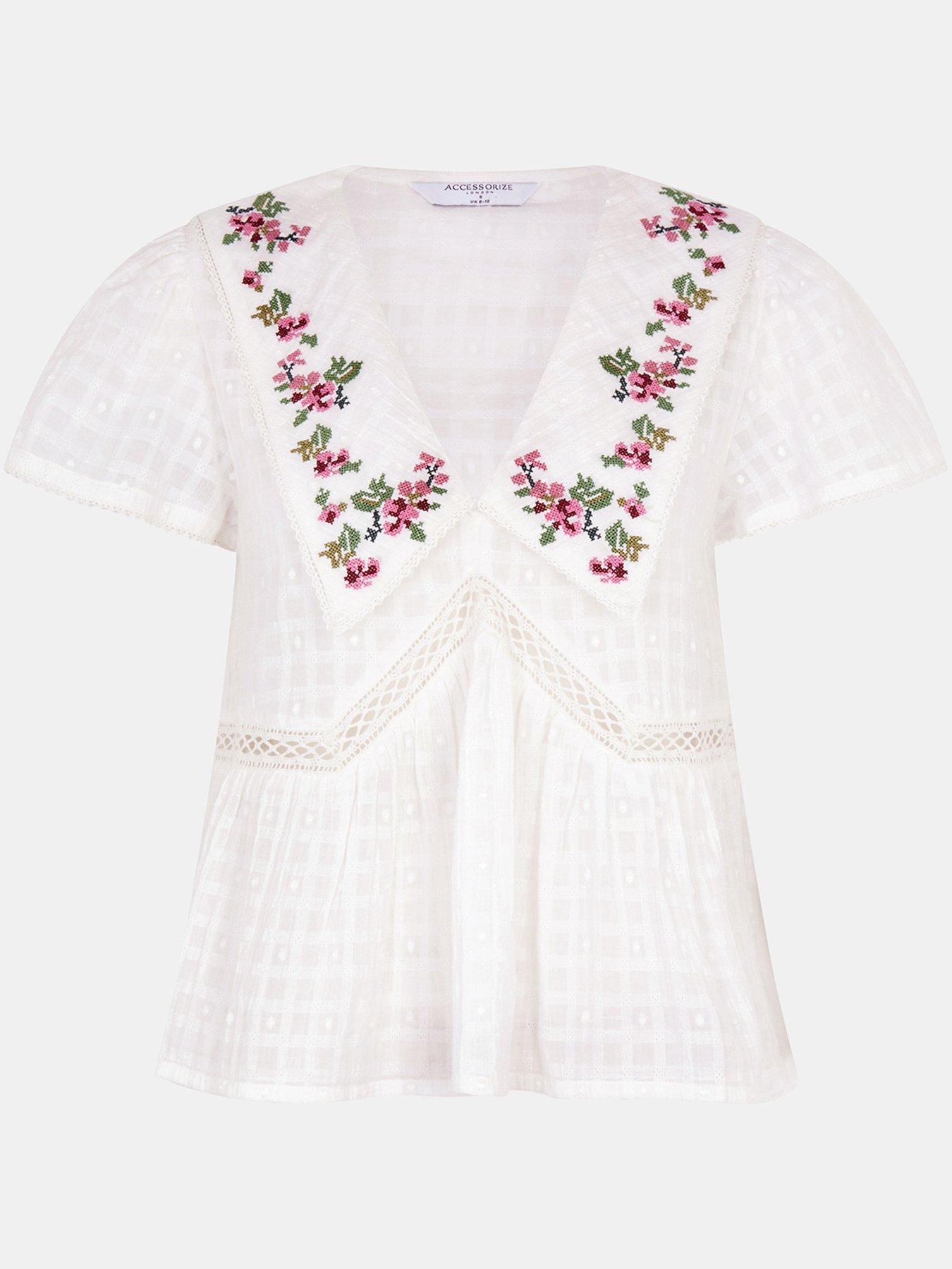  image of accessorize-floral-embroidered-collar-blouse