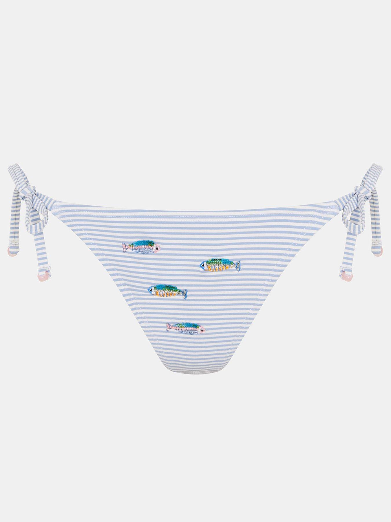 Image 3 of 5 of Accessorize Fish Embroidered Side Tie Bikini Bottoms