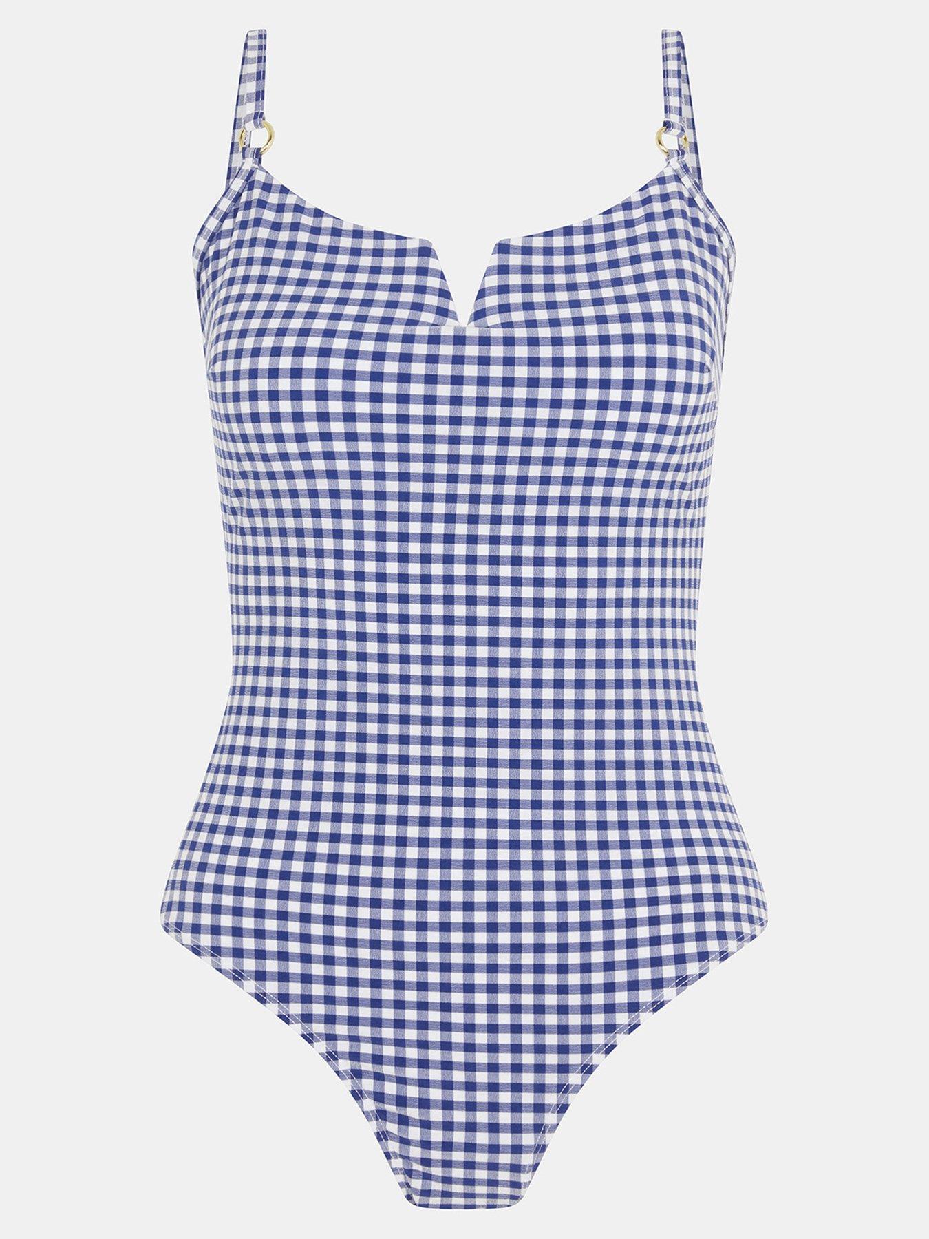  image of accessorize-v-front-gingham-shaping-swimsuit