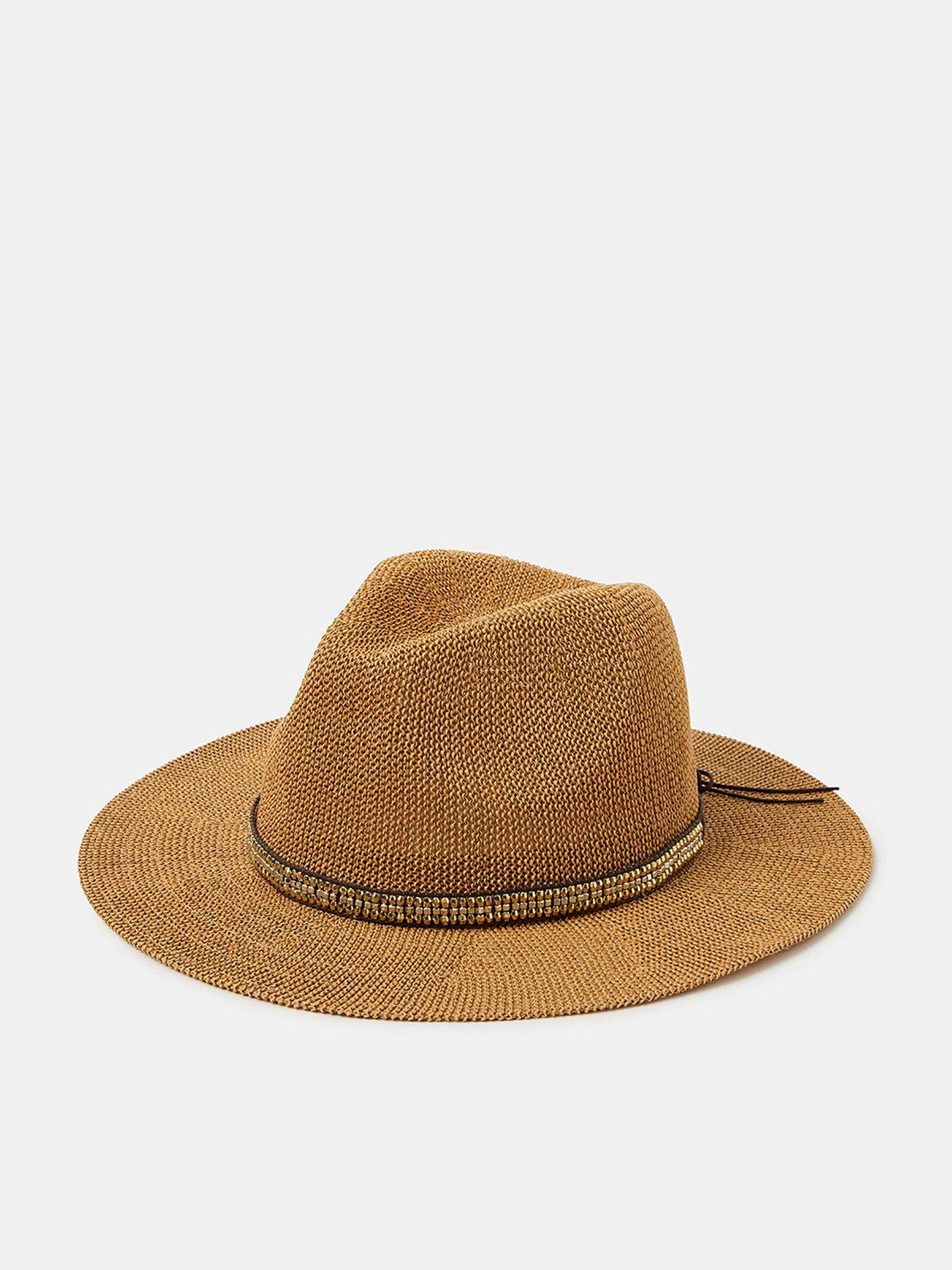 front image of accessorize-metallic-trim-fedora-hat