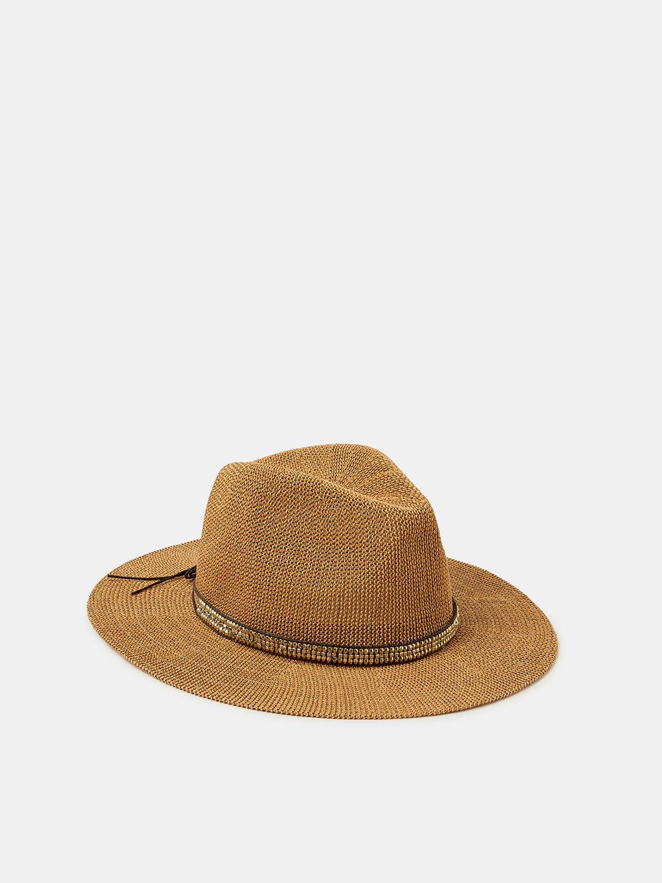 back image of accessorize-metallic-trim-fedora-hat