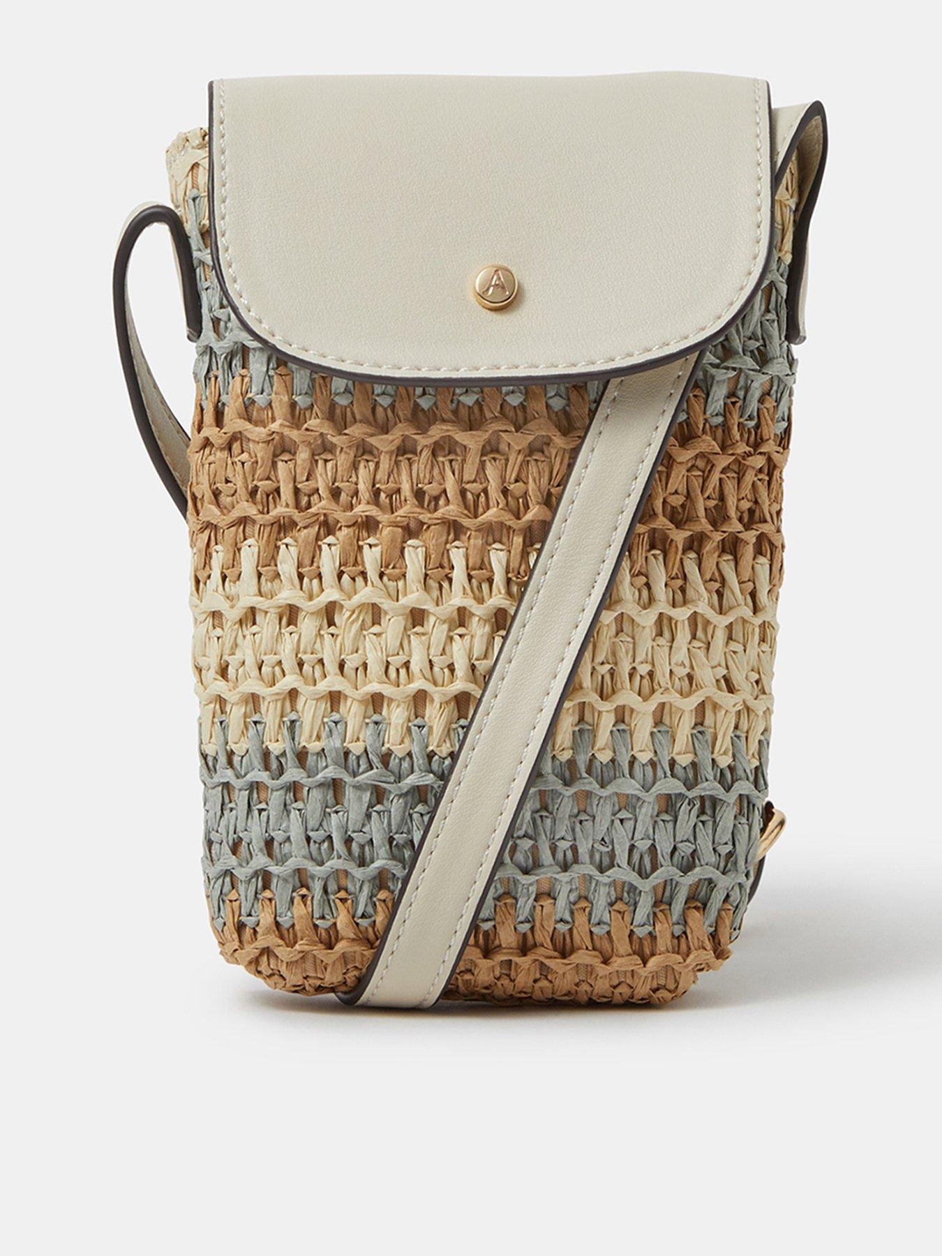 front image of accessorize-raffia-phone-bag