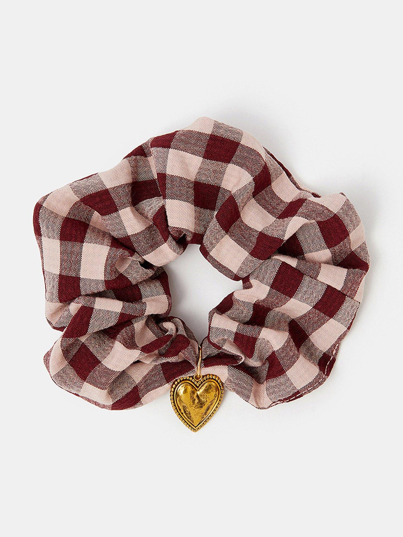 Accessorize Heart Charm Check Print Hair Scrunchie