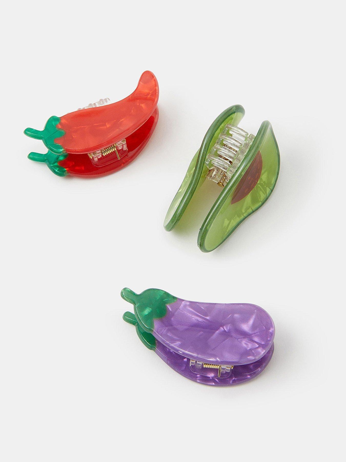  image of accessorize-3-pack-mini-fruit-amp-veg-claw-clips